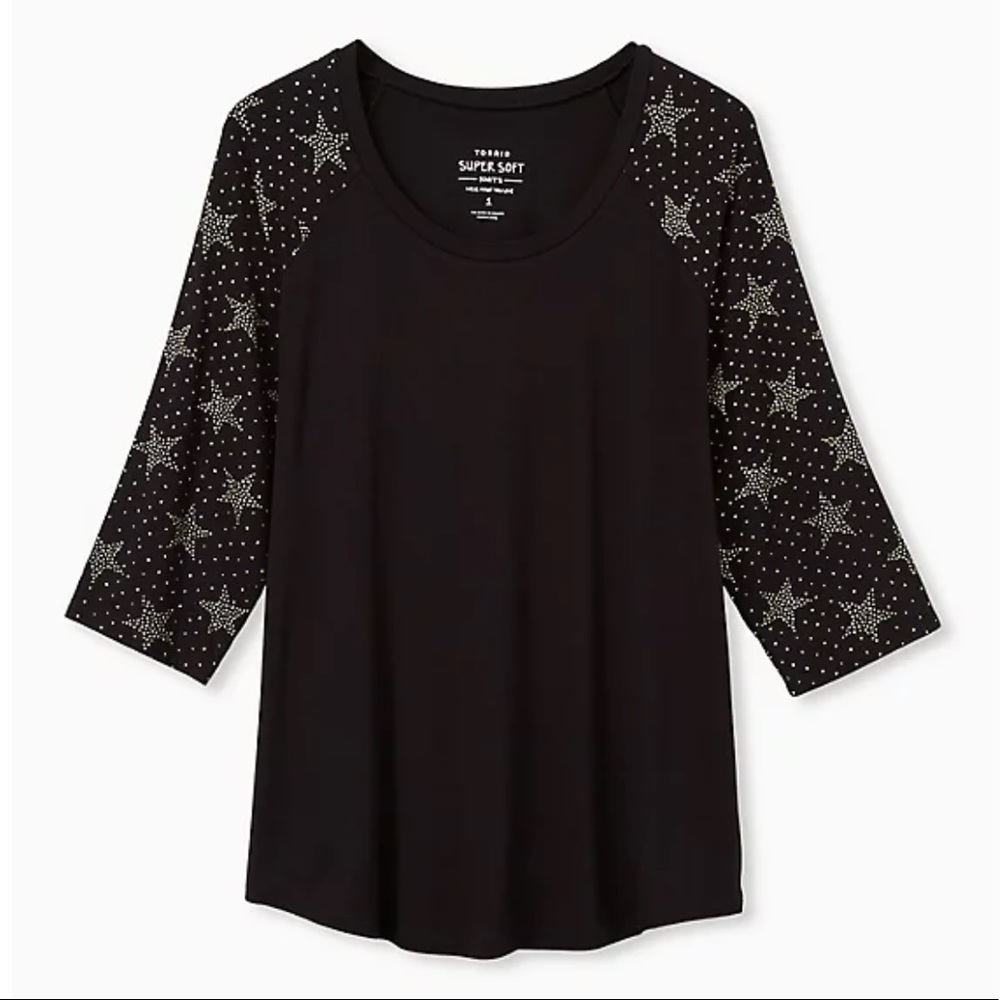 Super Soft Black & Gold Star Raglan Tee - Picture 2 of 8